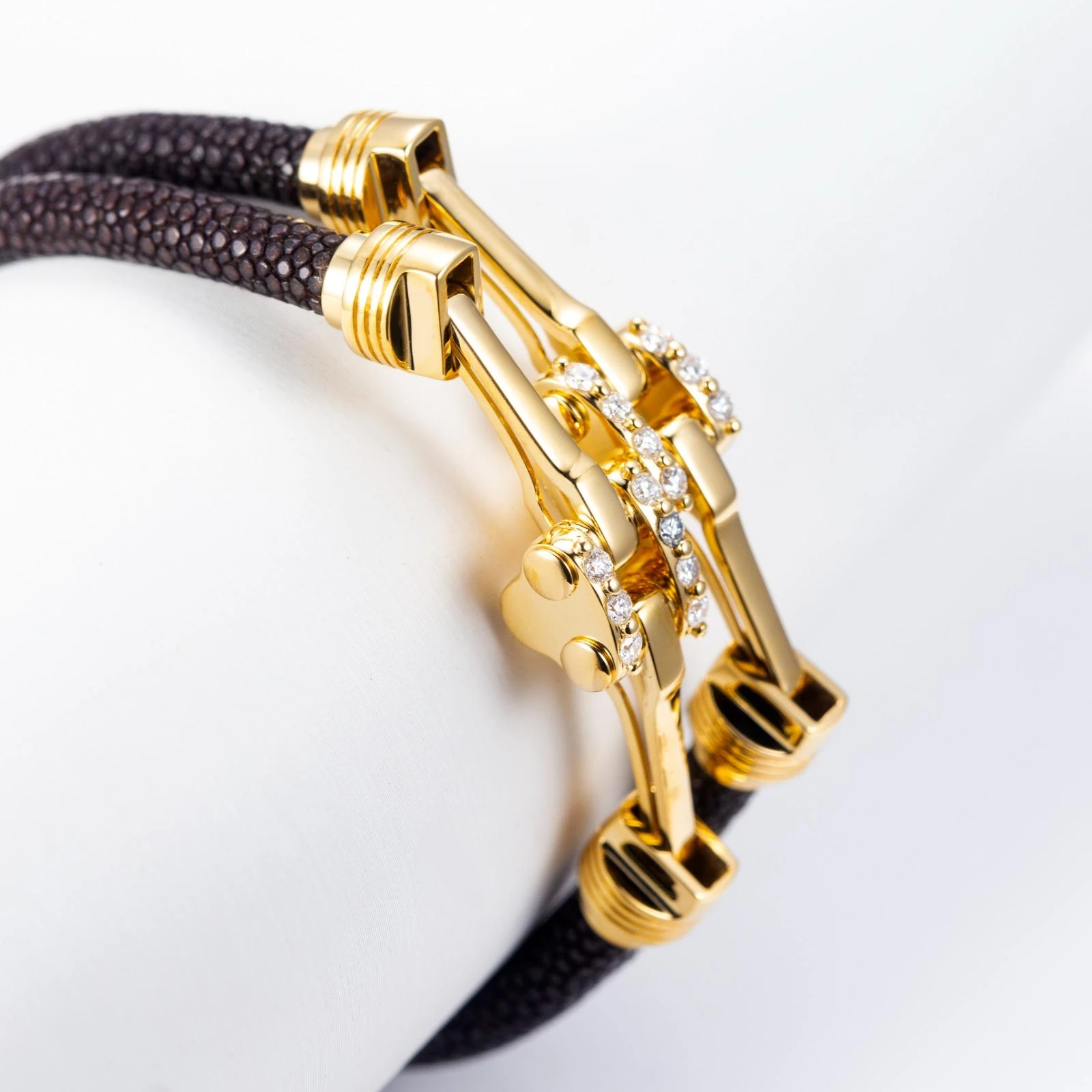 Black stingray leather bracelet with gold-tone hardware