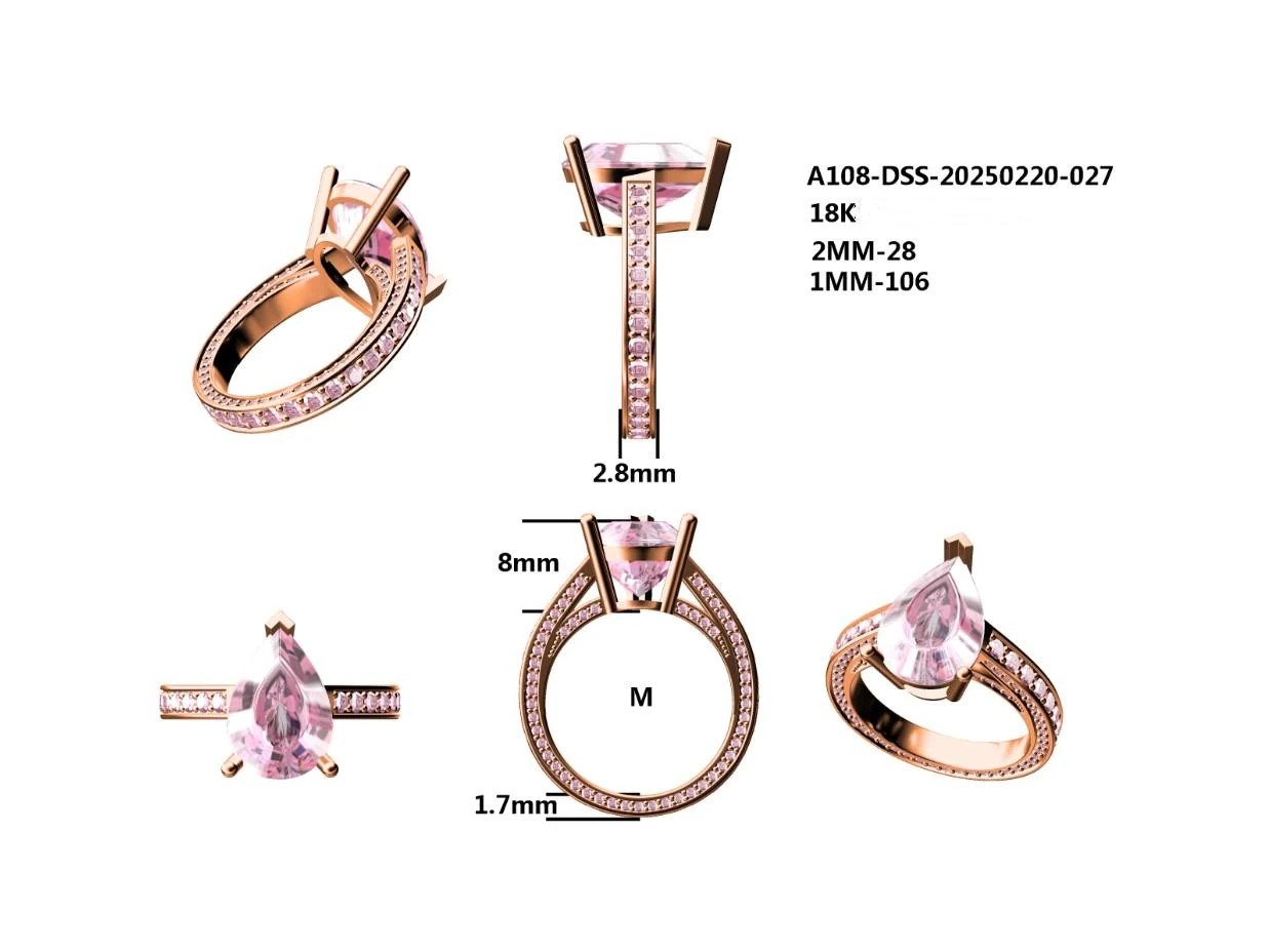 CAD study of a pink pear-shaped ring